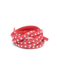1m cordon de suédine cloutée corail et clou argent 4,5mm x 2mm - Aspect daim