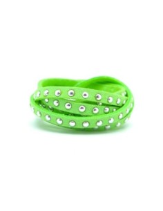 1m cordon de suédine cloutée vert anis vert fluo et clou argent 4,5mm x 2mm - Aspect daim