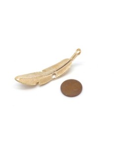 2 Connecteurs intercalaire plume en métal doré travaillé demi jonc plume incurvé 2