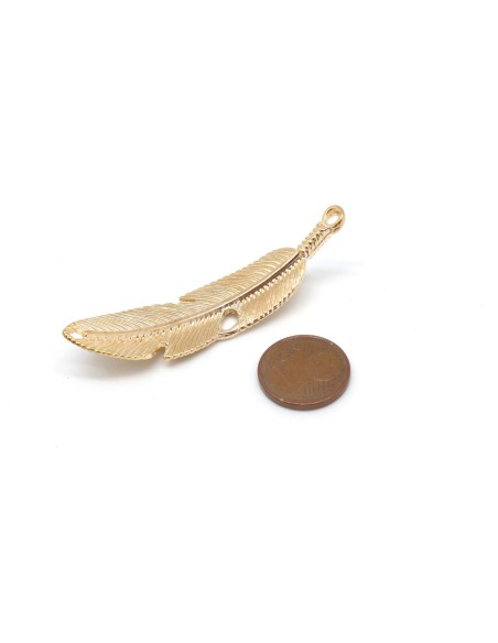 2 Connecteurs intercalaire plume en métal doré travaillé demi jonc plume incurvé