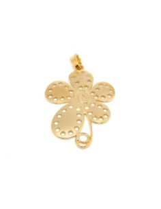 Grand Pendentif fleur 5 pétales en métal doré 9cm ajouré