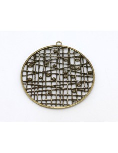 Grand pendentif rond filigrane ajouré métal de couleur bronze