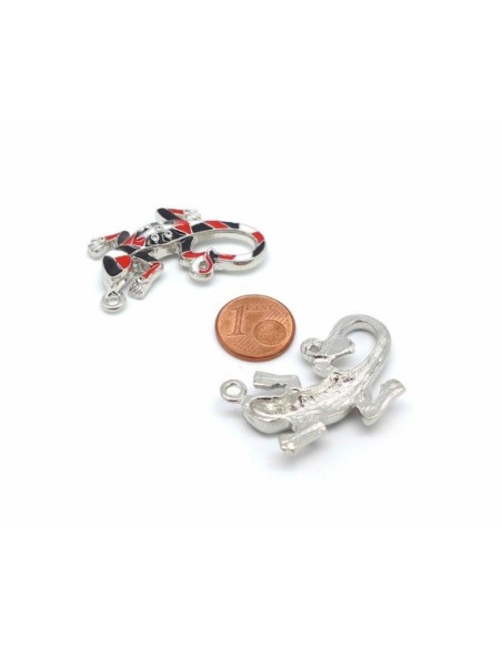1 Breloque salamandre couleur blanc, rouge et noir