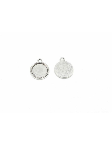 Lot de 5 Supports cabochon rond pendentif pour cabochon de 14mm - 15mm en métal argenté 