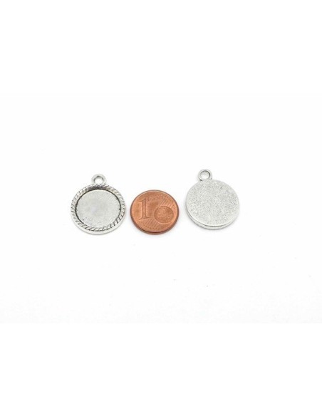 Lot de 5 Supports cabochon rond pendentif pour cabochon de 14mm - 15mm en métal argenté 