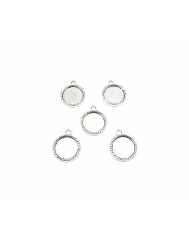 Lot de 5 Supports cabochon rond pendentif pour cabochon de 14mm - 15mm en métal argenté 