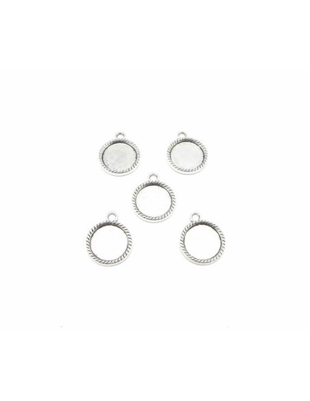 Lot de 5 Supports cabochon rond pendentif pour cabochon de 14mm - 15mm en métal argenté 