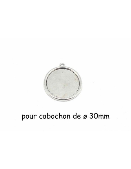 Pendentif pour cabochon rond de 30mm en métal argenté 