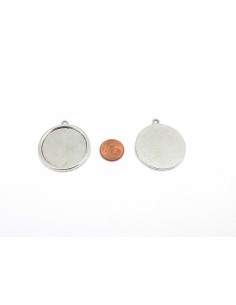 Pendentif pour cabochon rond de 30mm en métal argenté  2