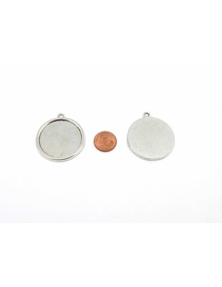 Support cabochon rond pour cabochon de 30mm en métal argenté