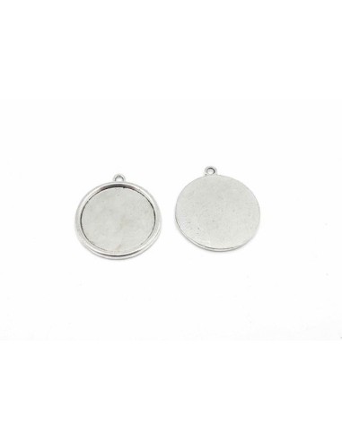 Lot de 2 Supports cabochon rond pour cabochon de 30mm en métal argenté