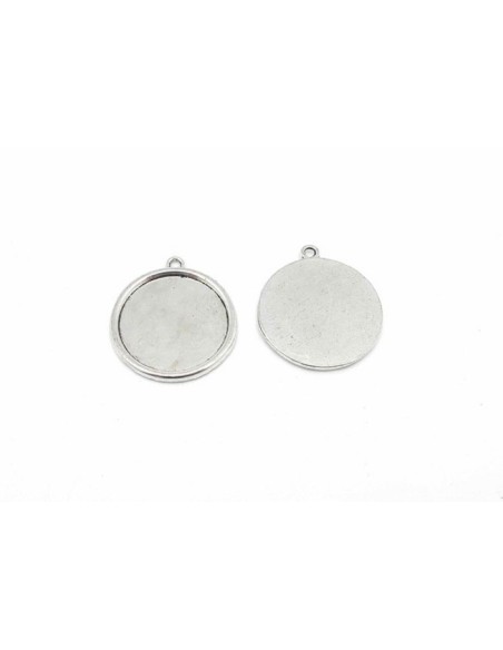 Lot de 2 Supports cabochon rond pour cabochon de 30mm en métal argenté