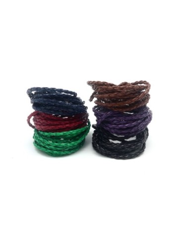 Cordon rond tressé 3mm en cuir synthétique de couleur noir, bleu marine, bordeaux, vert, marron et violet