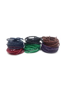 Cordon rond tressé 3mm en cuir synthétique de couleur noir, bleu marine, bordeaux, vert, marron et violet 2