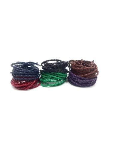 Cordon rond tressé 3mm en cuir synthétique de couleur noir, bleu marine, bordeaux, vert, marron et violet
