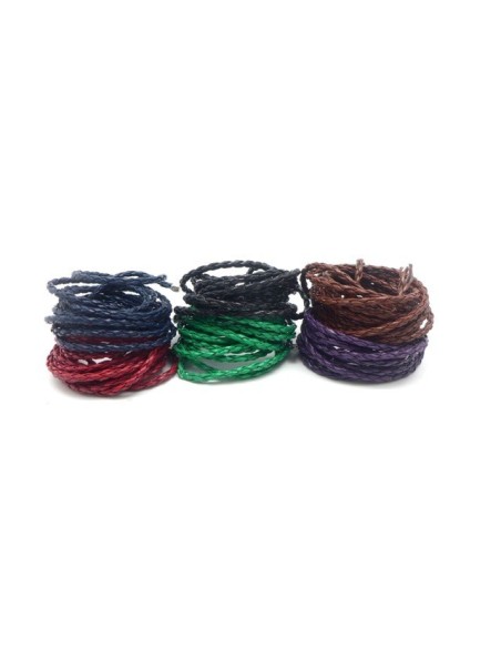 Cordon rond tressé 3mm en cuir synthétique de couleur noir, bleu marine, bordeaux, vert, marron et violet
