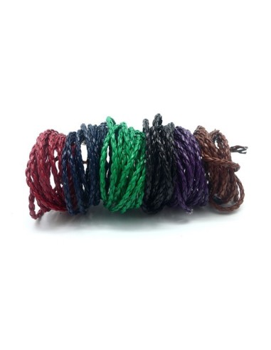 Cordon rond tressé 3mm en cuir synthétique de couleur noir, bleu marine, bordeaux, vert, marron et violet