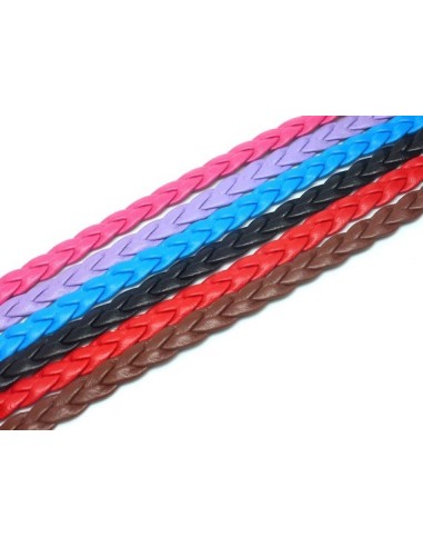 Lot de 6 fois 70cm lanière tressé 8mm simili cuir, cuir synthétique de couleur noir, marron, rouge, bleu vif, parme et rose