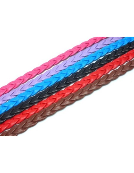 Lot de 6 fois 70cm lanière tressé 8mm simili cuir, cuir synthétique de couleur noir, marron, rouge, bleu vif, parme et rose