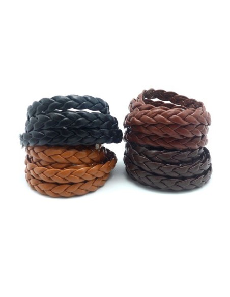 Lot de 4 fois 70cm lanière tressé 8mm simili cuir, cuir synthétique de couleur noir, marron foncé, marron noisette et camel