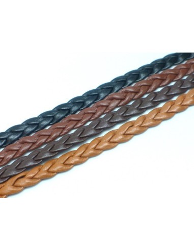 Lot de 4 fois 70cm lanière tressé 8mm simili cuir, cuir synthétique de couleur noir, marron foncé, marron noisette et camel