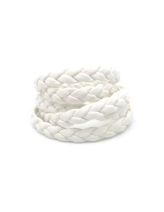 70cm lanière tressé 8mm simili cuir, cuir synthétique de couleur blanc