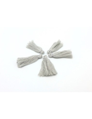 Lot de 5 Pompons, breloques en fil polyester 3cm gris clair, gris perle