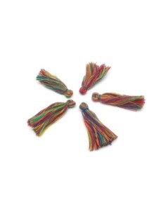 Lot de 5 Petits Pompons 3cm multicolore en polyester grenat, bleu marine, moutarde, vert