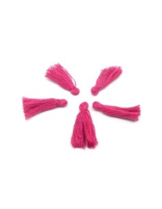 Lot de 5 Pompons, breloques en fil polyester 3cm bicolore rouge et blanc
