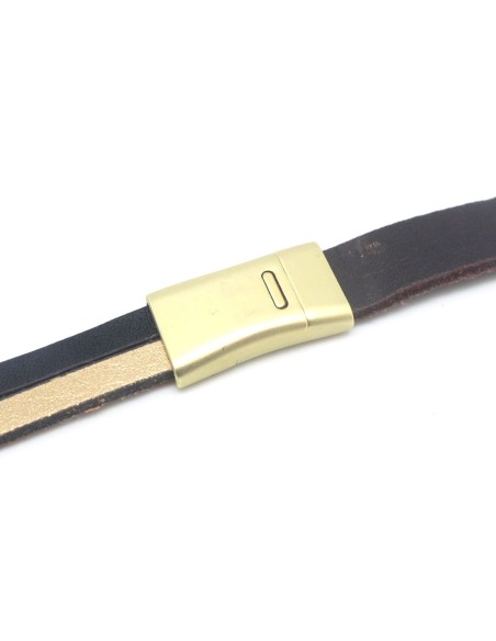 Fermoir aimanté rectangle pour lanière de 11mm en métal doré pâle mat