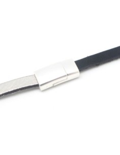 Fermoir aimanté rectangle pour lacet, cordon de 5mm en métal argenté mat