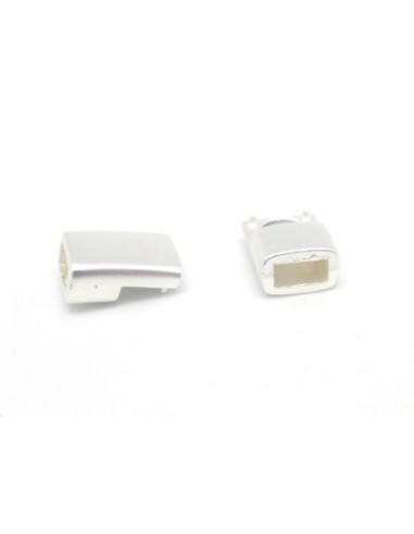 Fermoir aimanté rectangle pour lacet, cordon de 5mm en métal argenté mat