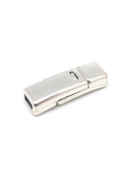 Fermoir aimanté rectangle pour lanière de 6mm en métal argenté lisse