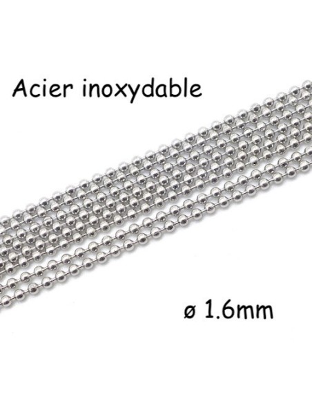 1m de chaînette bille 1,6mm fine et souple en acier inoxydable