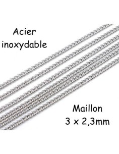 1m de chaînette maille gourmette fine en acier inoxydable maillon 3mm x 2,3mm de couleur argent