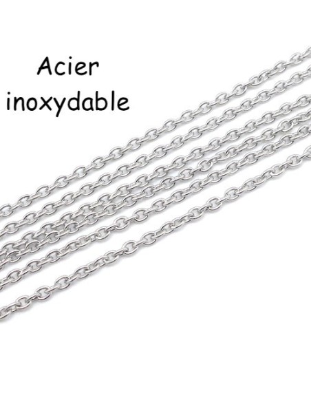 Chaînette maille forçat en acier inoxydable maillon de couleur argent
