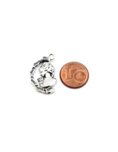 2 Breloques, pendentifs camé mobile en métal argenté travaillé 24mm x 15mm 2