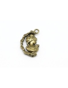 2 Breloques, pendentifs camé mobile en métal argenté travaillé 24mm x 15mm