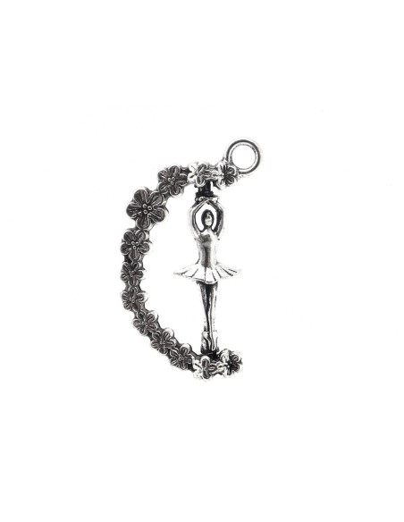2 Breloques, pendentifs danseuse mobile en métal argenté travaillé 27mm x 17mm