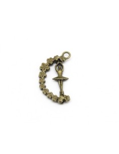 2 Breloques, pendentifs danseuse mobile en métal de couleur bronze travaillé 27mm x 17mm