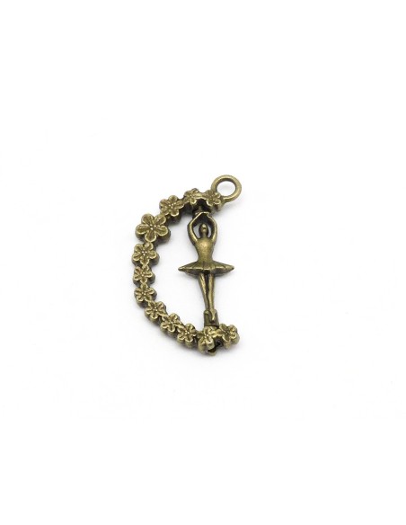 2 Breloques, pendentifs danseuse mobile en métal de couleur bronze travaillé 27mm x 17mm