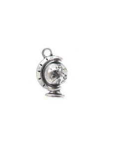 2 Breloques, pendentifs globe mappemonde mobile en métal argenté travaillé 18mm x 12mm