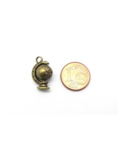 2 Breloques, pendentifs globe mappemonde mobile en métal de couleur bronze travaillé 18mm x 12mm  2