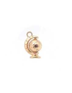 2 Breloques, pendentifs globe mappemonde mobile en métal doré rose orangé travaillé 18mm x 12mm