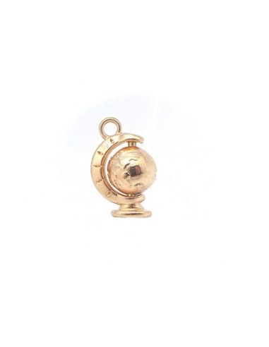 2 Breloques, pendentifs globe mappemonde mobile en métal doré rose orangé travaillé 18mm x 12mm 