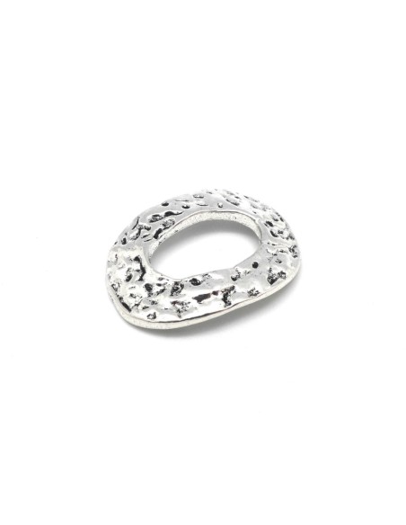 Anneau connecteur ovale 40mm X 30mm pendentif en métal argenté martelé