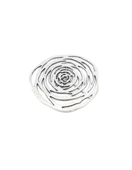 Pendentif estampe rosace camélia 54mm en métal argenté 
