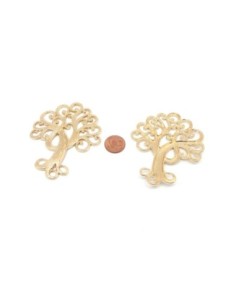 Grand Pendentif connecteur arbre de vie en métal doré ajouré 73mm 2