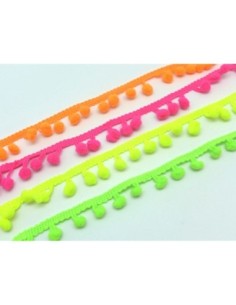 Galon pompon 7mm fluo, rose, fluo jaune, fluo vert, fluo orange