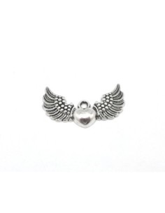 2 Breloques, pendentifs aile d'ange en métal argenté 44,7mm x 25,4mm